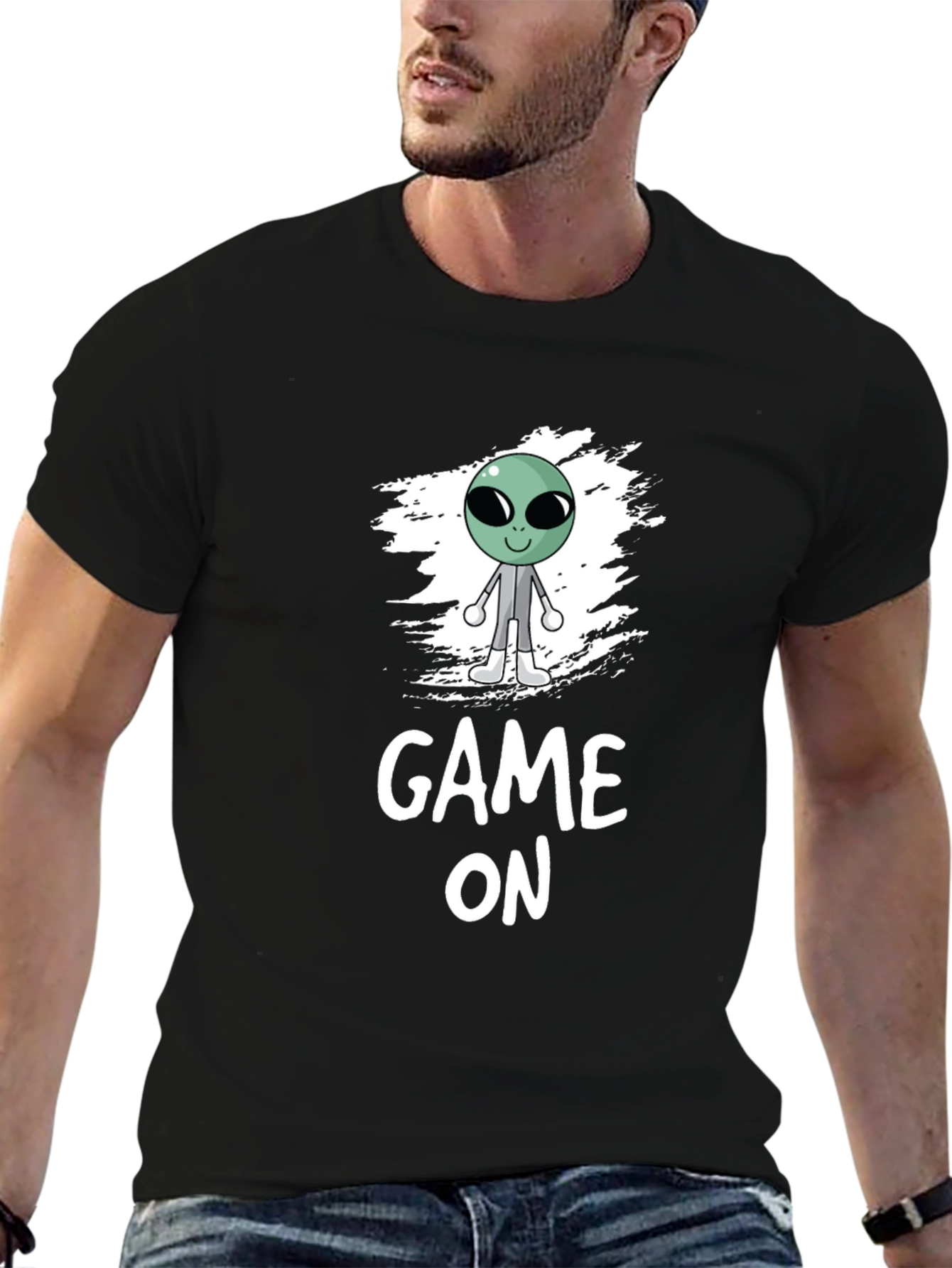 Game On Alien Graphic Black T-Shirt