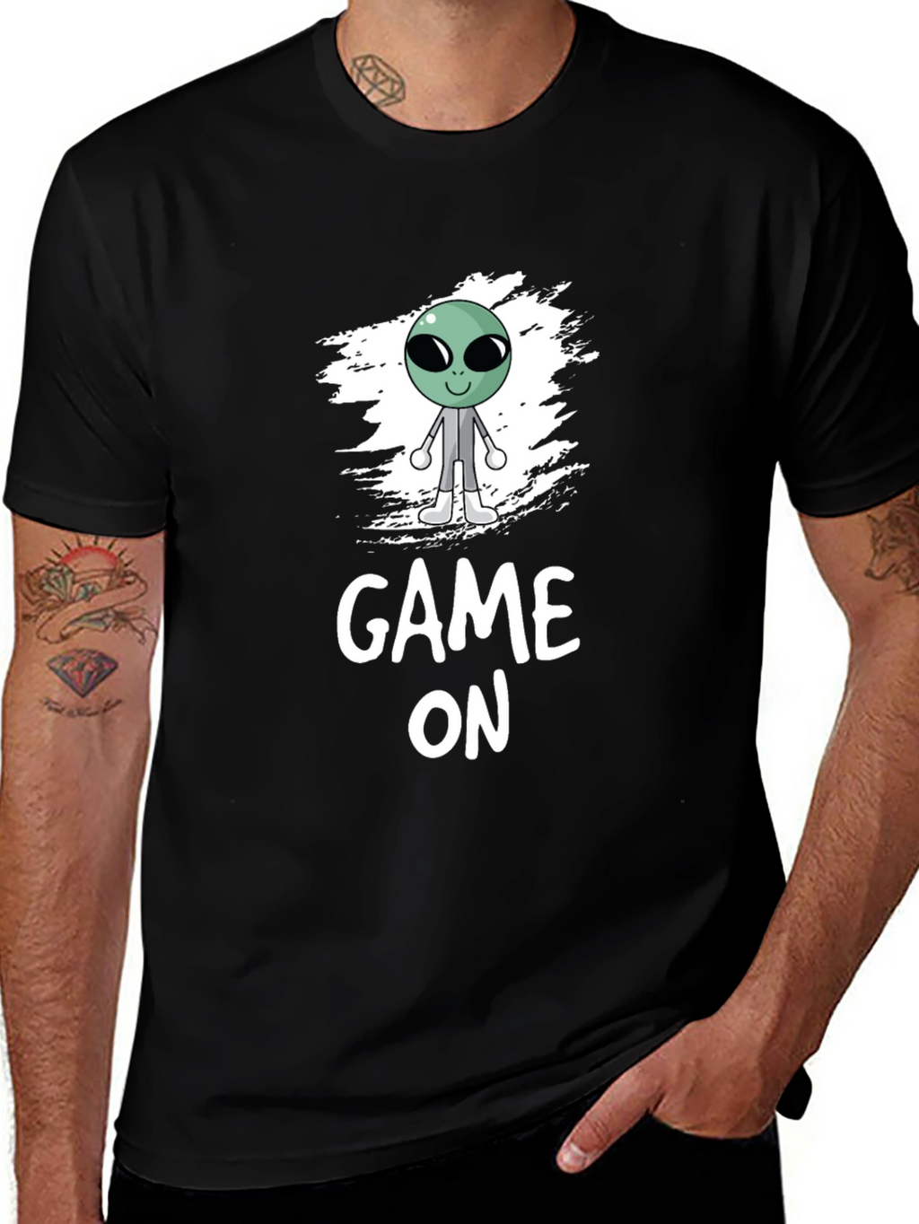 Game On Alien Graphic Black T-Shirt