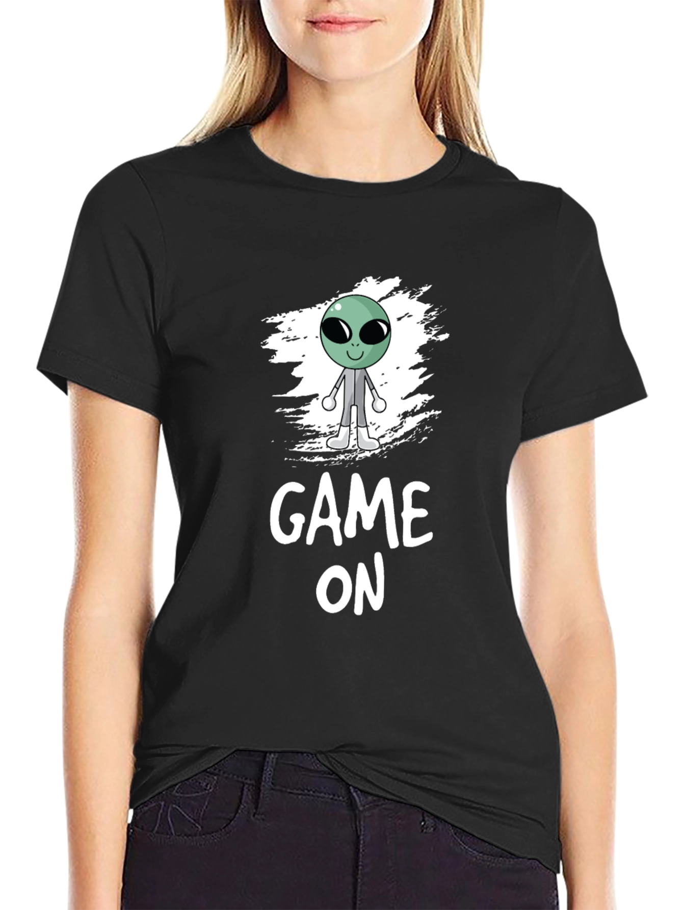 Game On Alien Graphic Black T-Shirt
