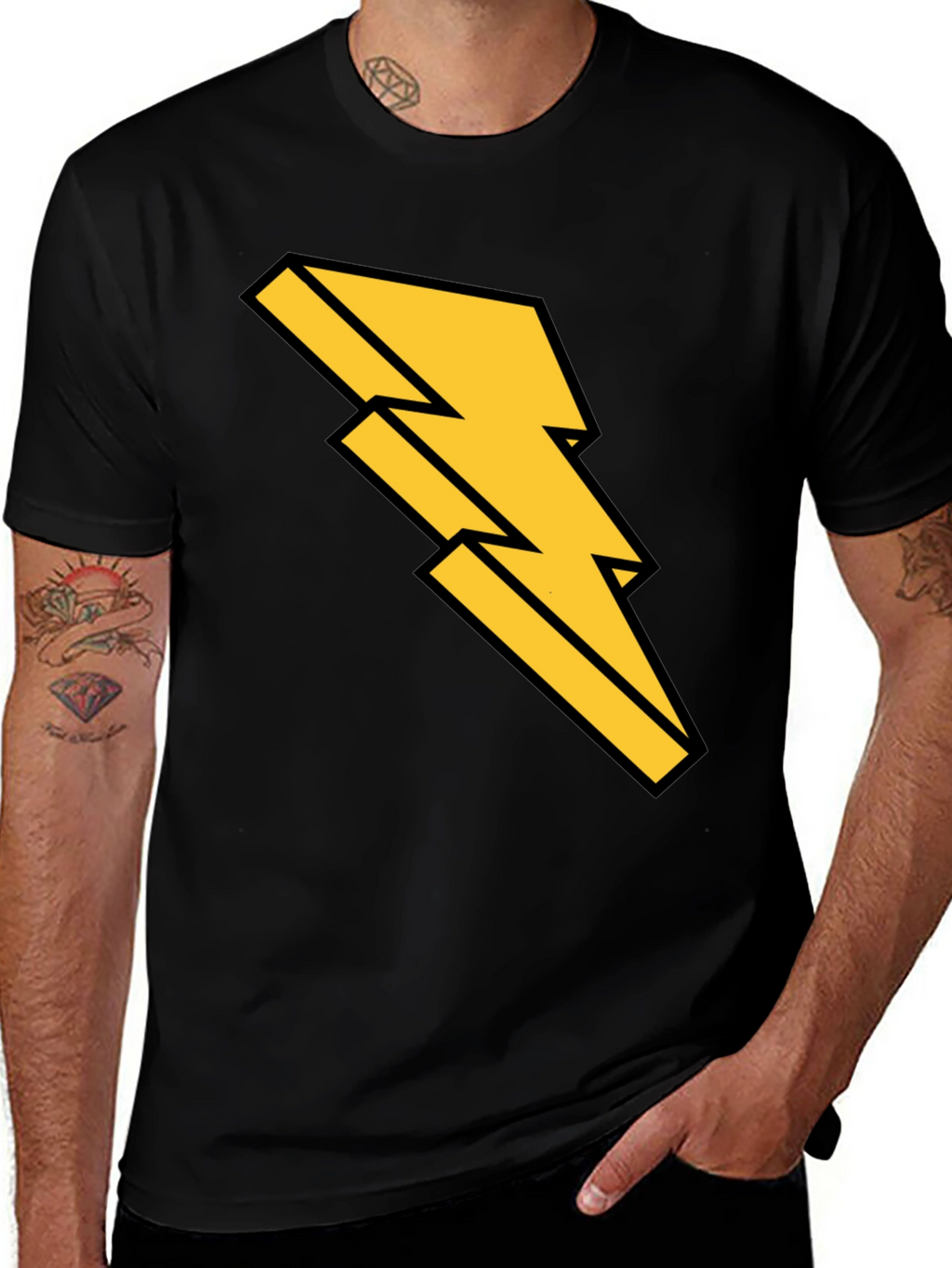 Black T-Shirt with Bold Lightning Bolt Design