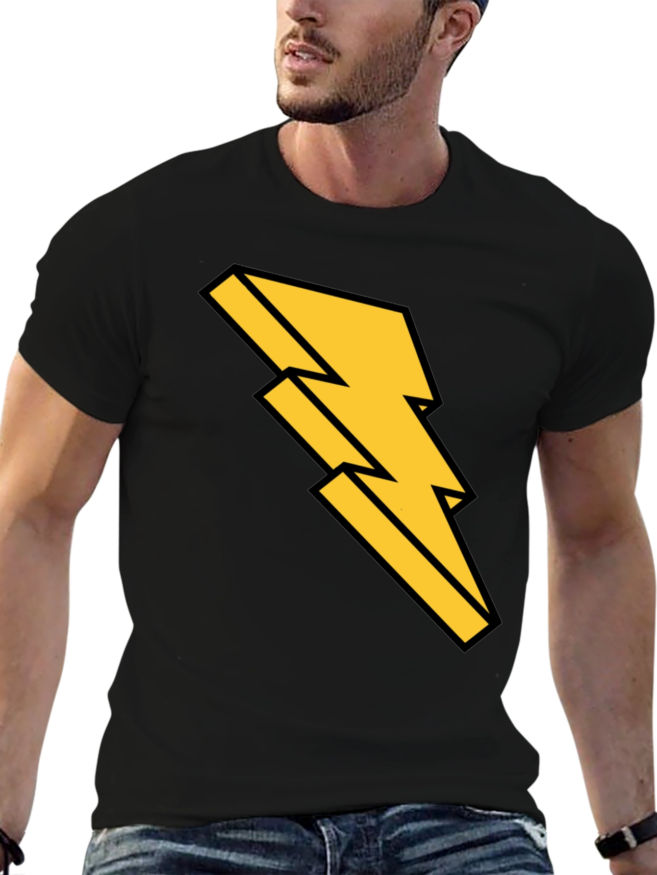 Black T-Shirt with Bold Lightning Bolt Design