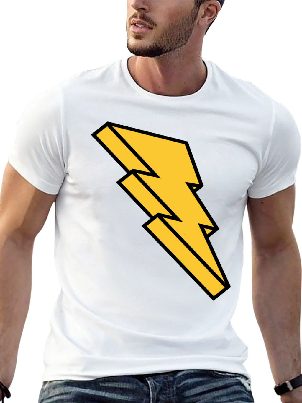 Black T-Shirt with Bold Lightning Bolt Design