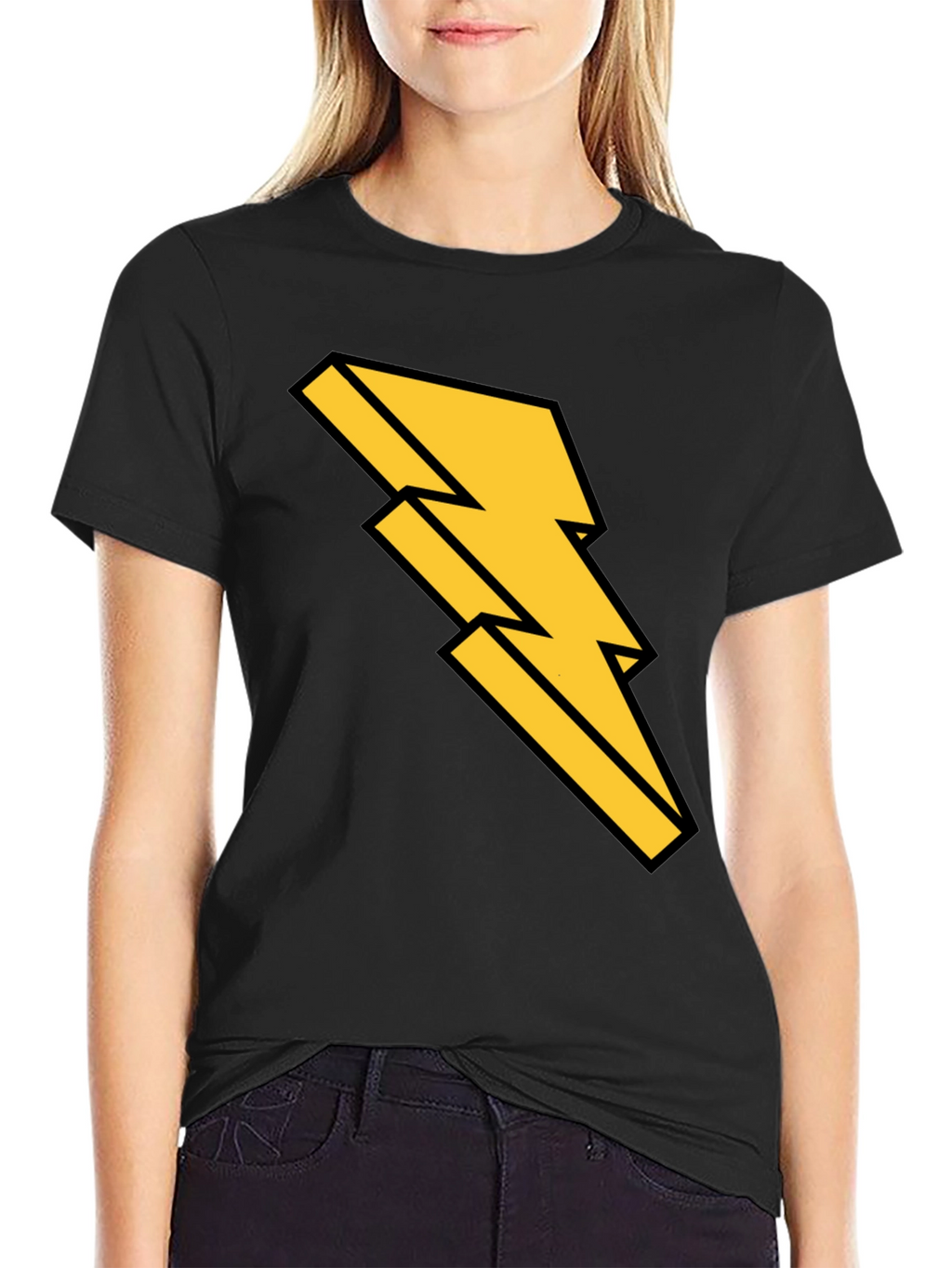 Black T-Shirt with Bold Lightning Bolt Design
