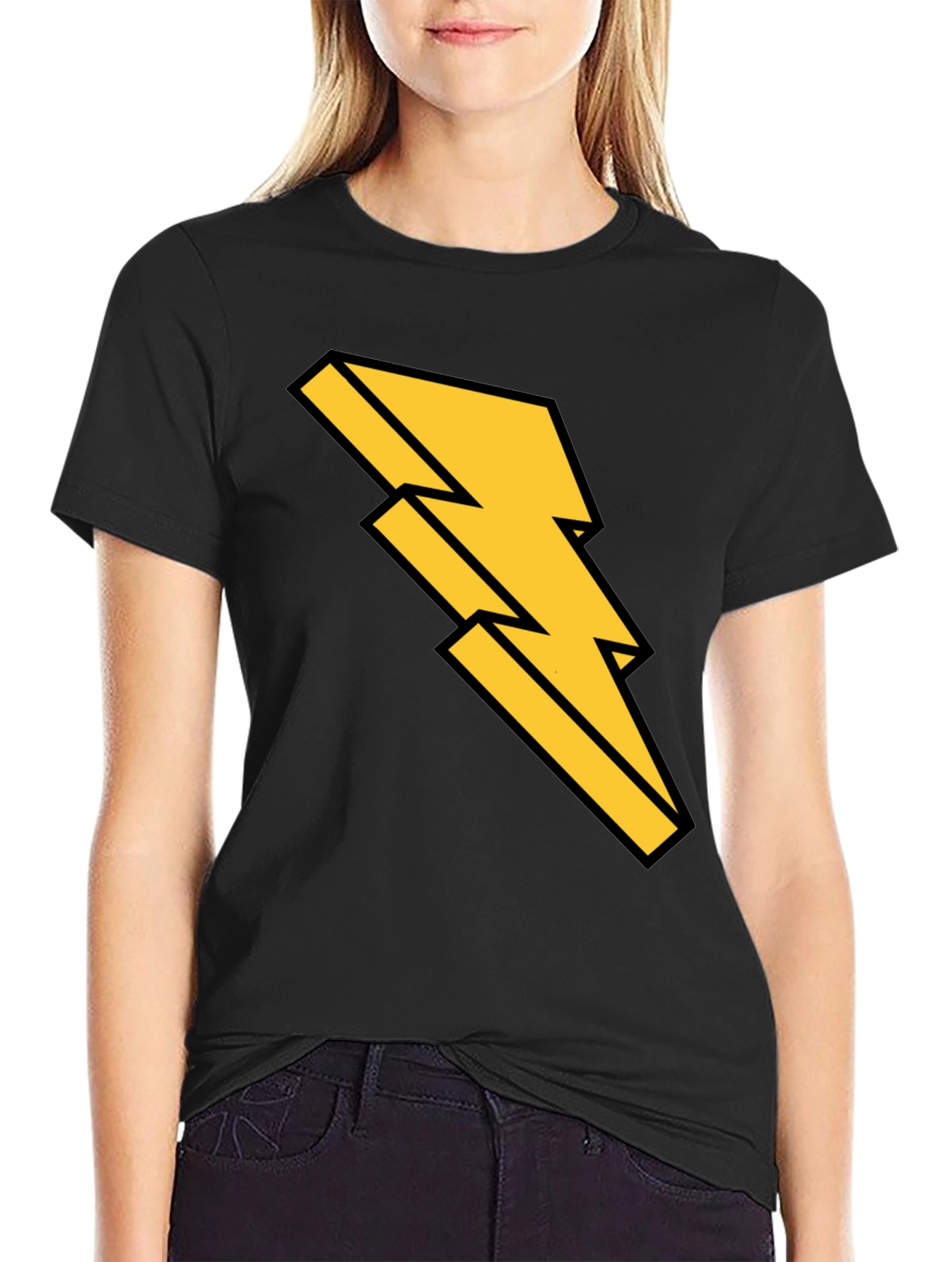 Black T-Shirt with Bold Lightning Bolt Design