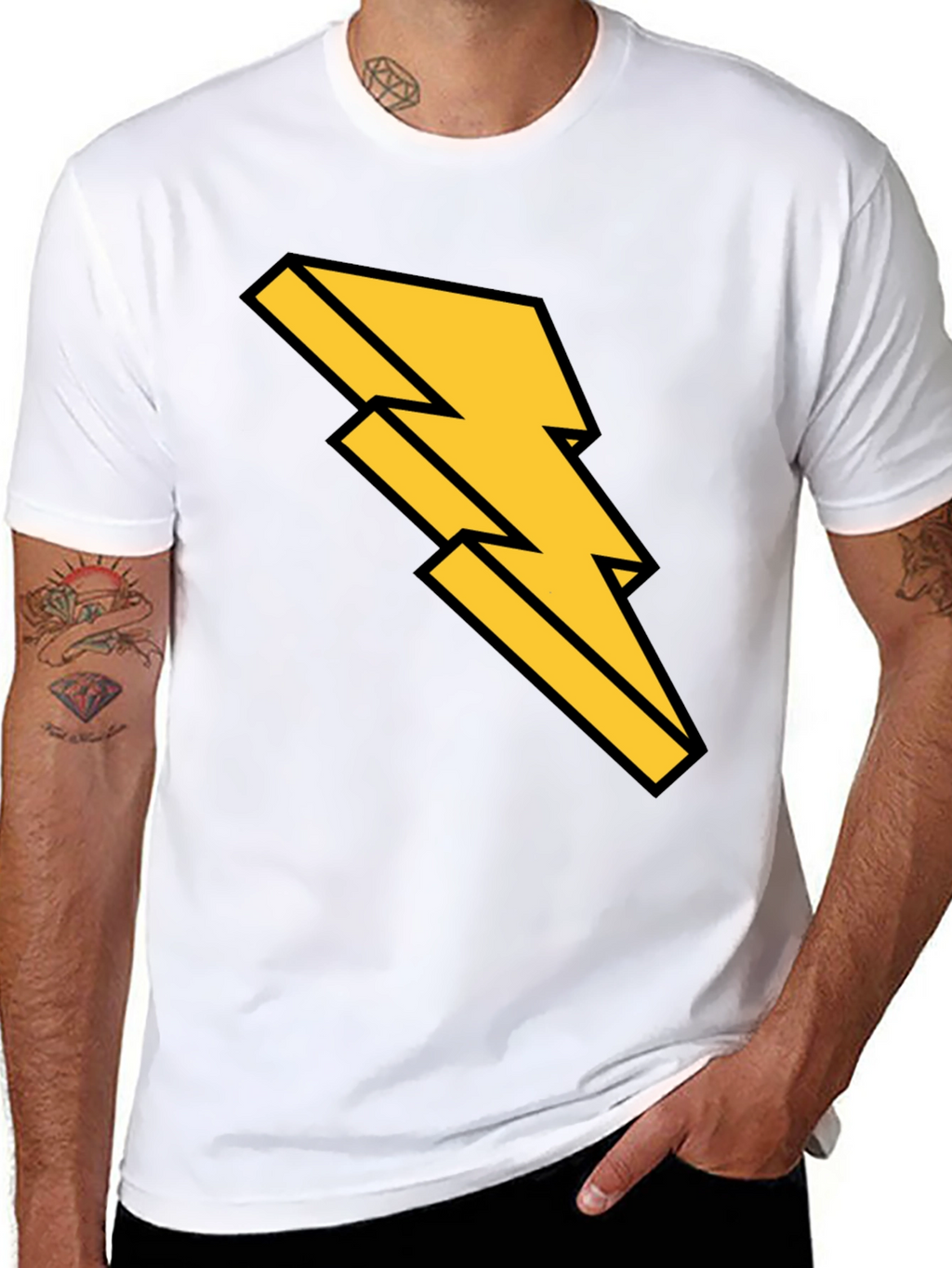 Black T-Shirt with Bold Lightning Bolt Design