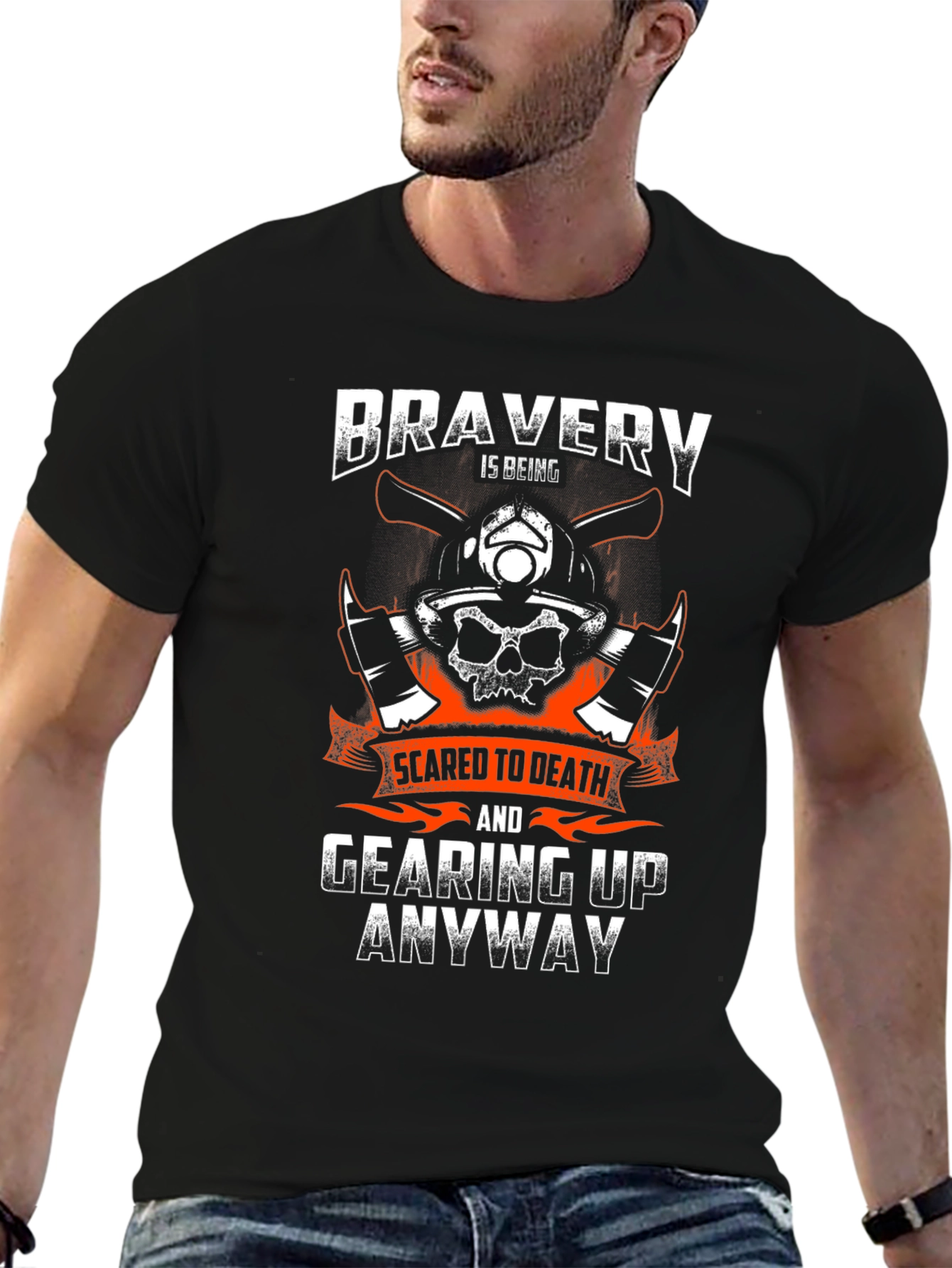 Bravery Firefighter Skull Graphic Tee