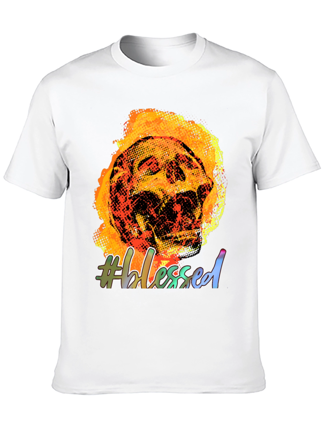 Fiery Skull #Blessed Graphic Tee - Black Cotton T-Shirt