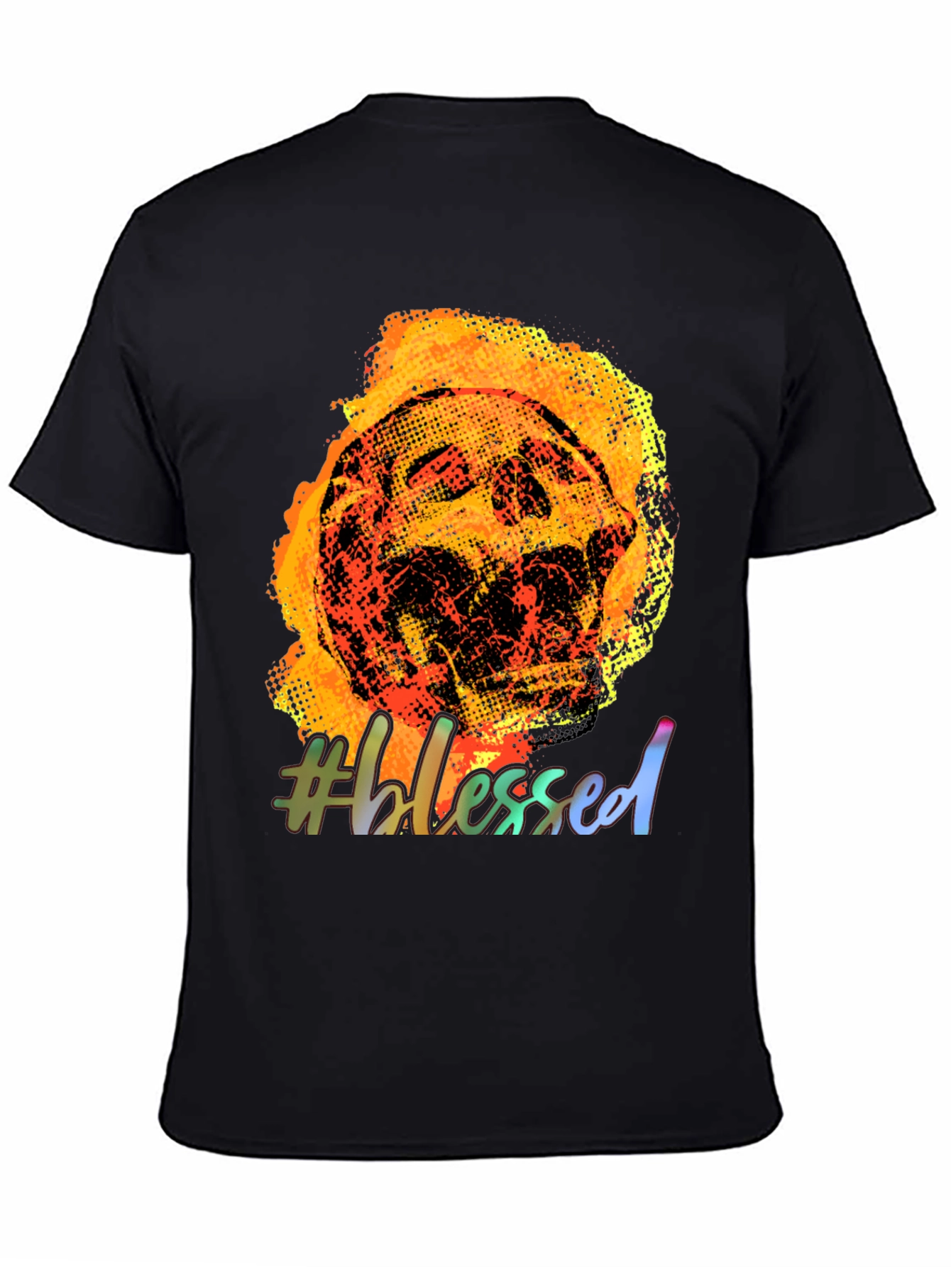 Fiery Skull #Blessed Graphic Tee - Black Cotton T-Shirt