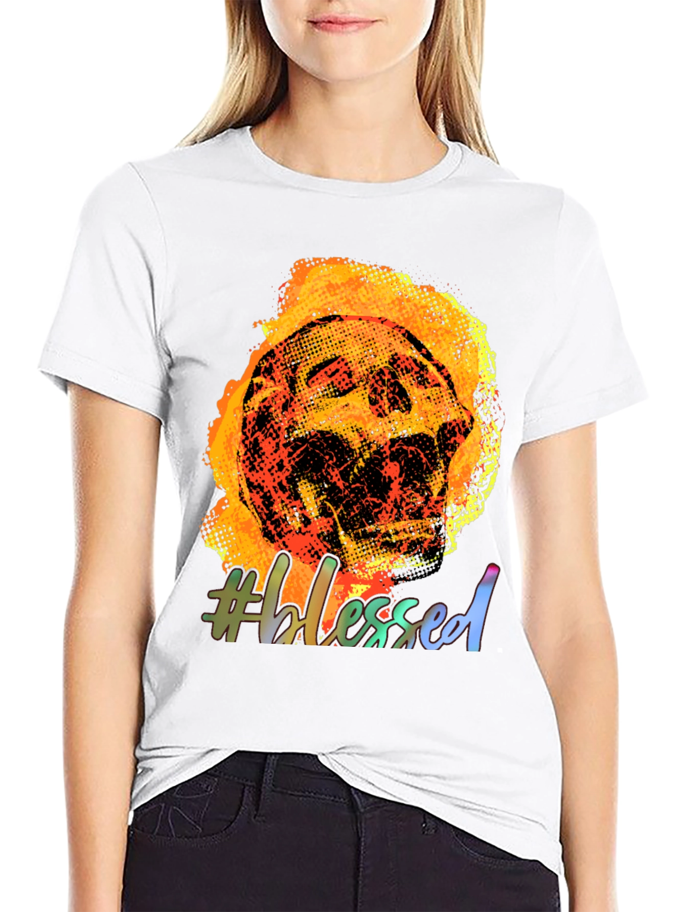 Fiery Skull #Blessed Graphic Tee - Black Cotton T-Shirt