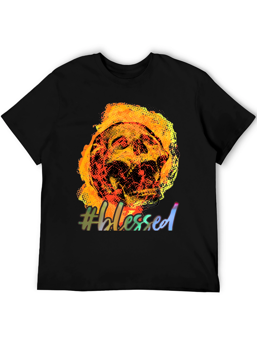 Fiery Skull #Blessed Graphic Tee - Black Cotton T-Shirt