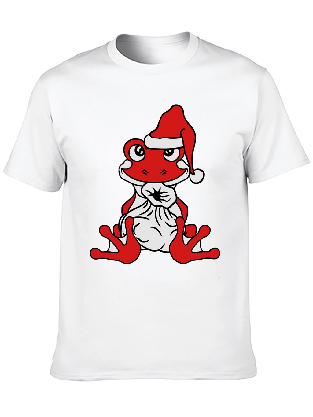 Frog with Santa Hat Black T-Shirt