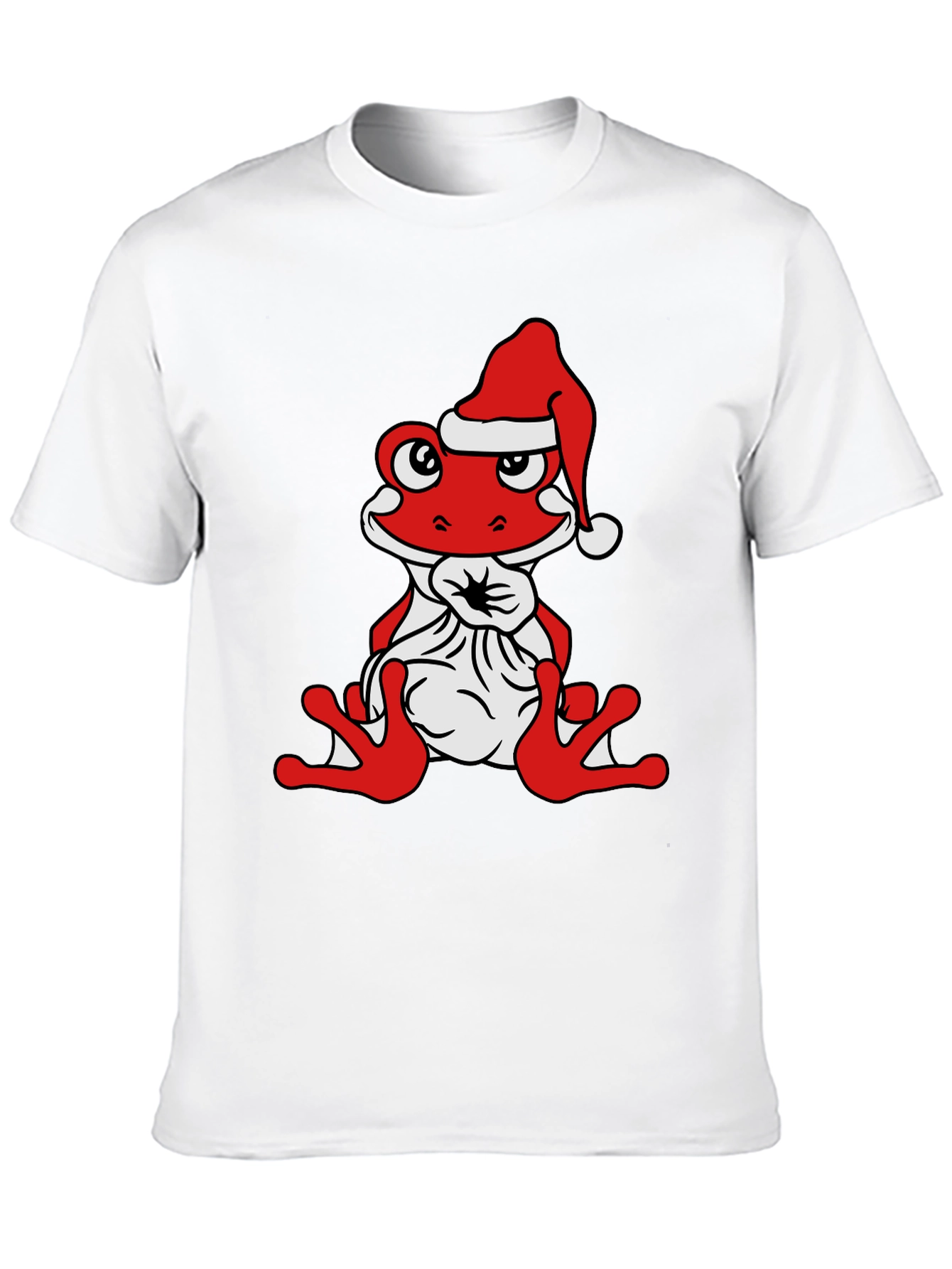 Frog with Santa Hat Black T-Shirt
