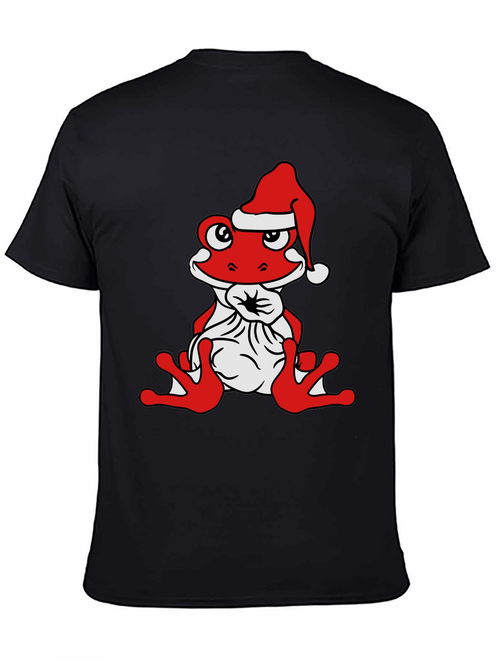 Frog with Santa Hat Black T-Shirt
