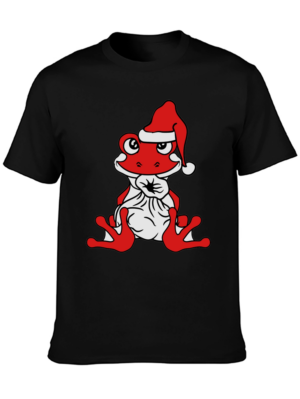 Frog with Santa Hat Black T-Shirt