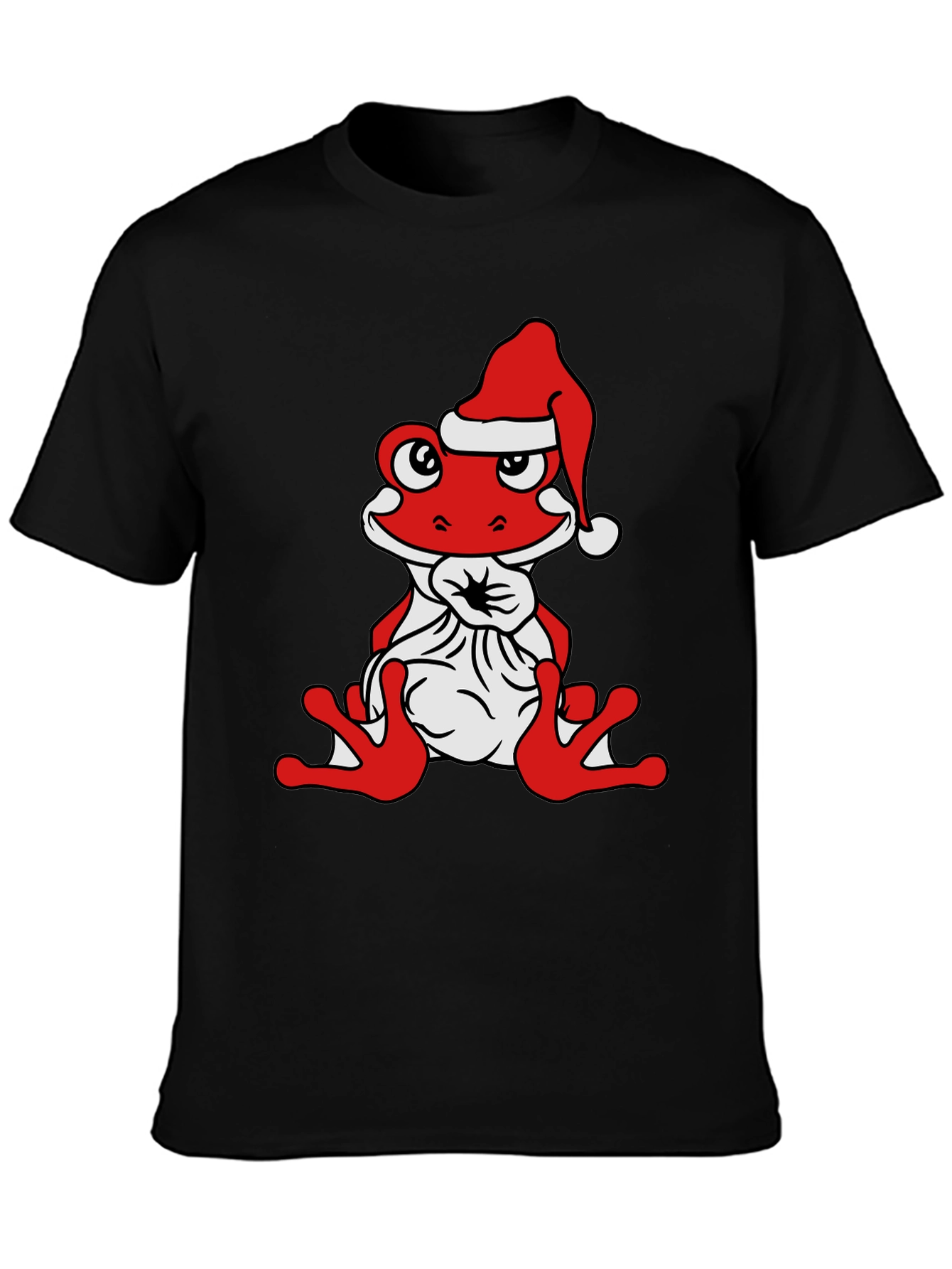 Frog with Santa Hat Black T-Shirt