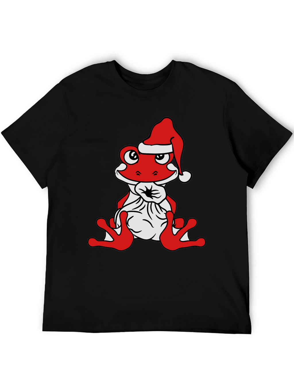 Frog with Santa Hat Black T-Shirt