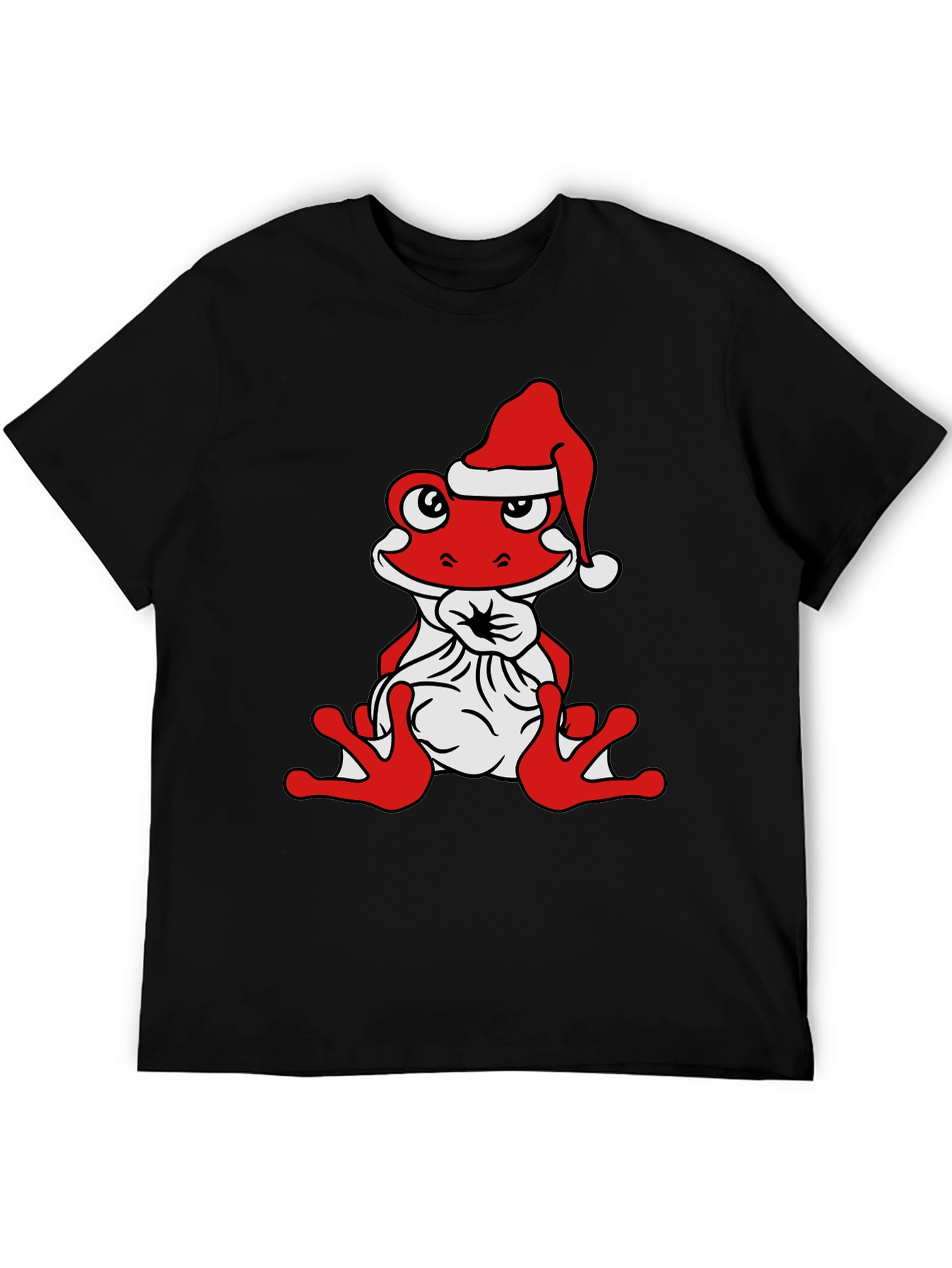 Frog with Santa Hat Black T-Shirt