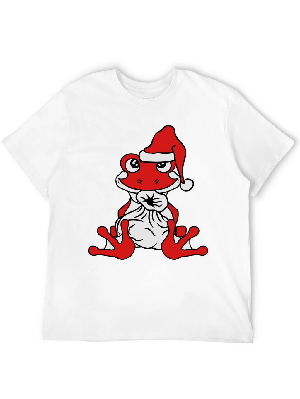 Frog with Santa Hat Black T-Shirt