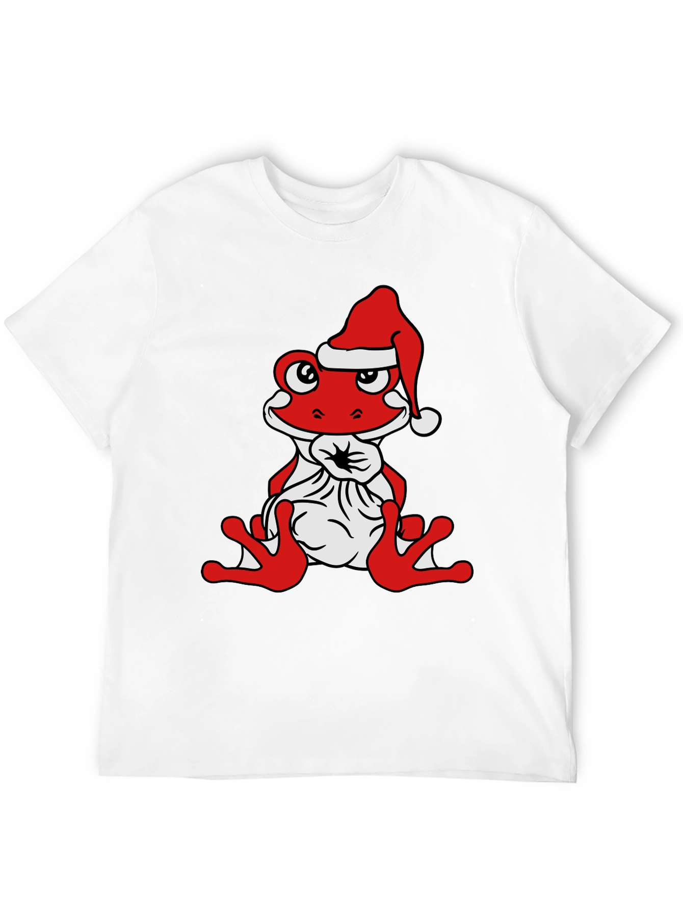 Frog with Santa Hat Black T-Shirt