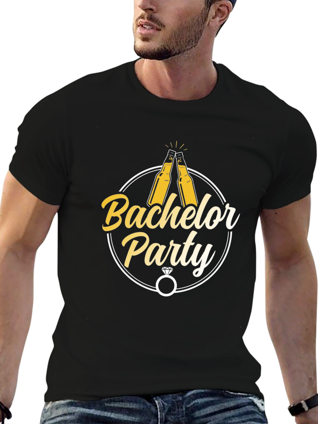 Bachelor Party T-Shirt - Cheers & Rings Design