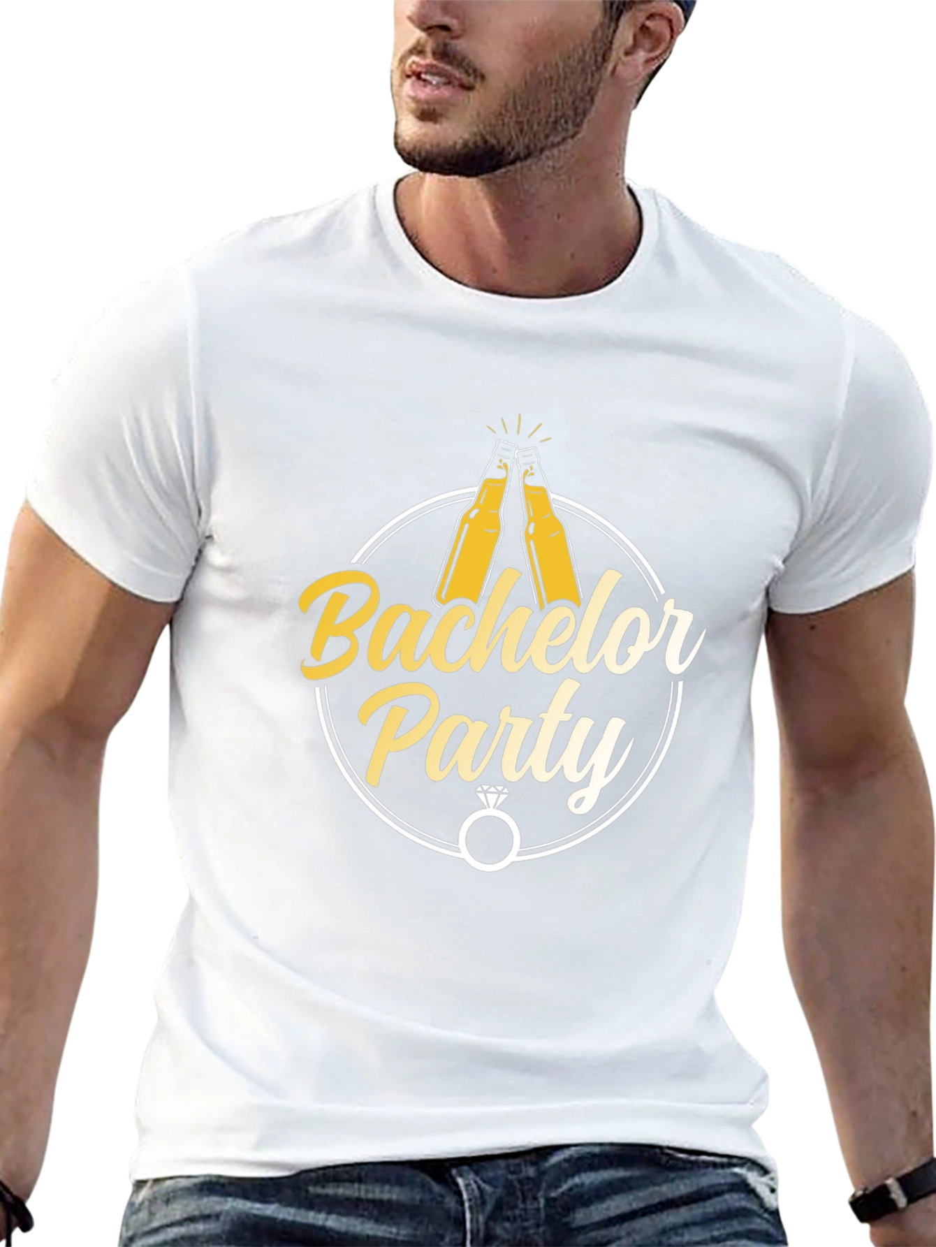 Bachelor Party T-Shirt - Cheers & Rings Design