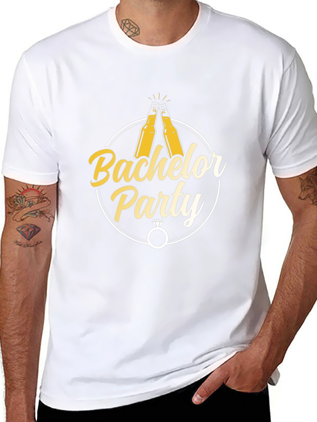 Bachelor Party T-Shirt - Cheers & Rings Design
