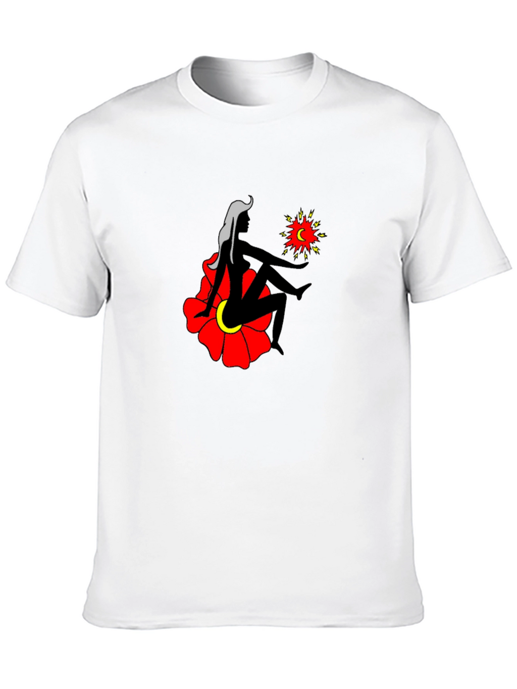 Black T-Shirt with Woman and Flower Graphic