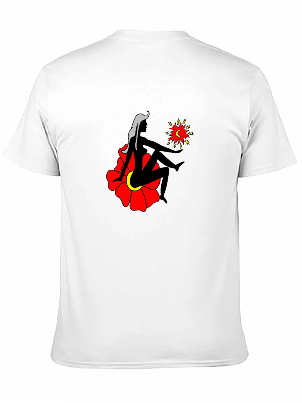 Black T-Shirt with Woman and Flower Graphic