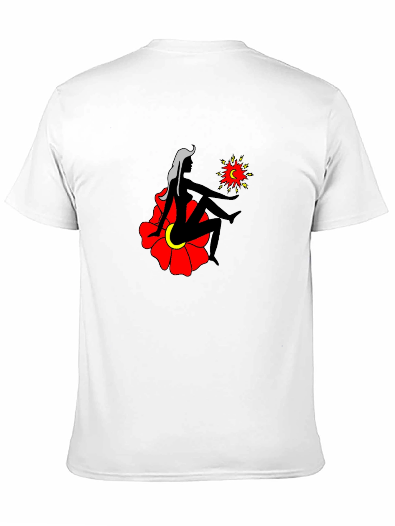 Black T-Shirt with Woman and Flower Graphic