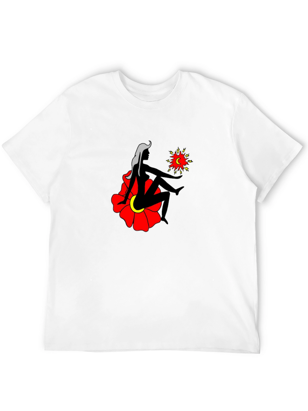 Black T-Shirt with Woman and Flower Graphic
