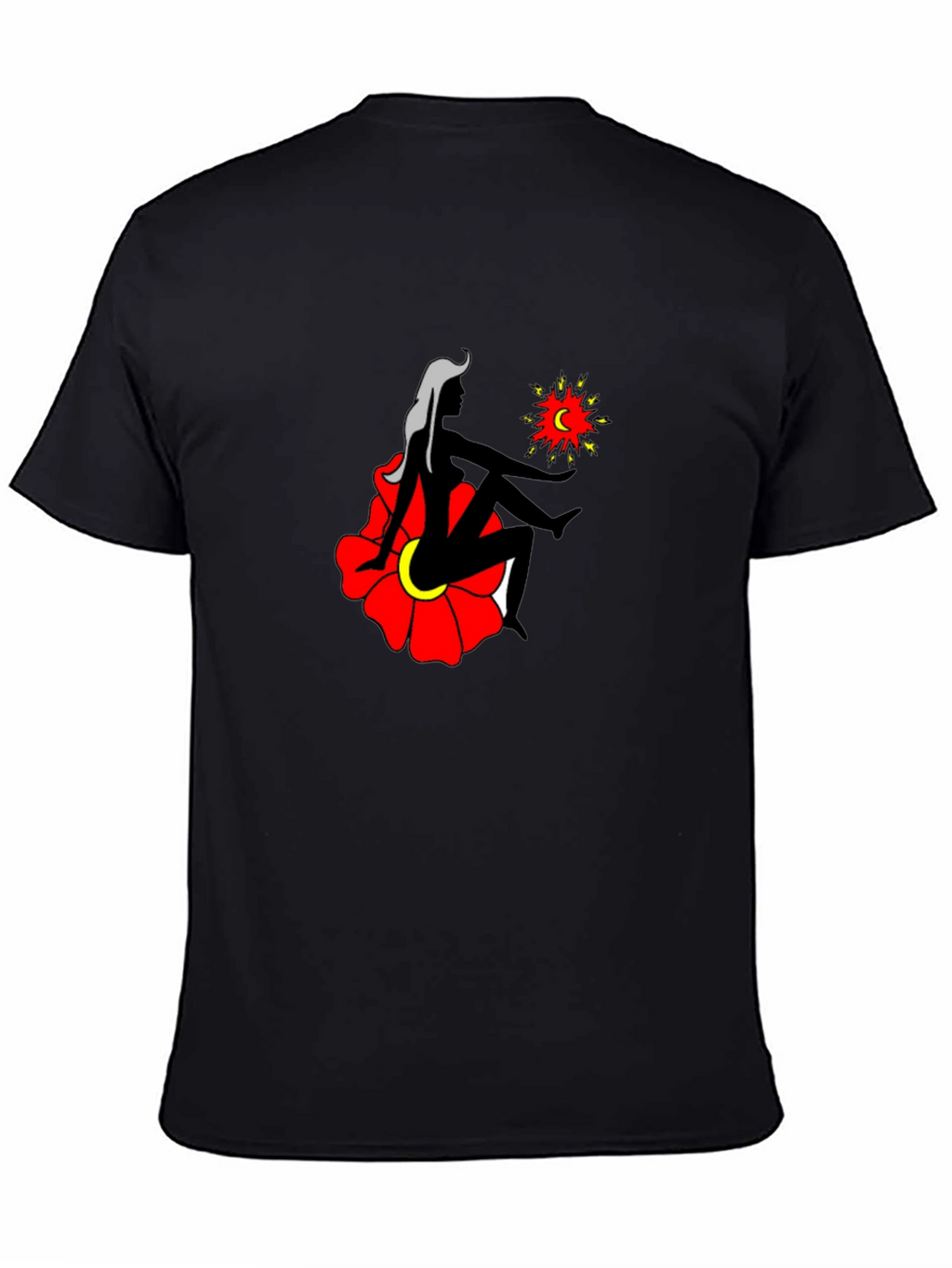 Black T-Shirt with Woman and Flower Graphic