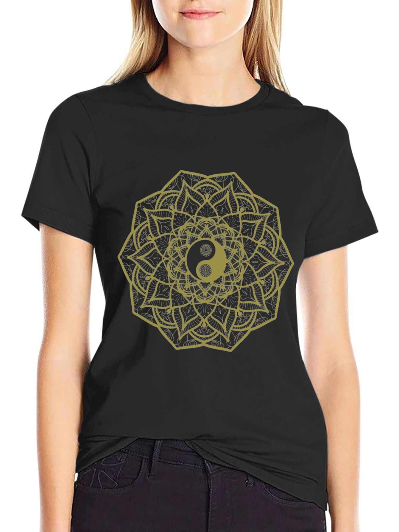 Yin Yang Mandala Graphic Tee - Black Cotton Comfort