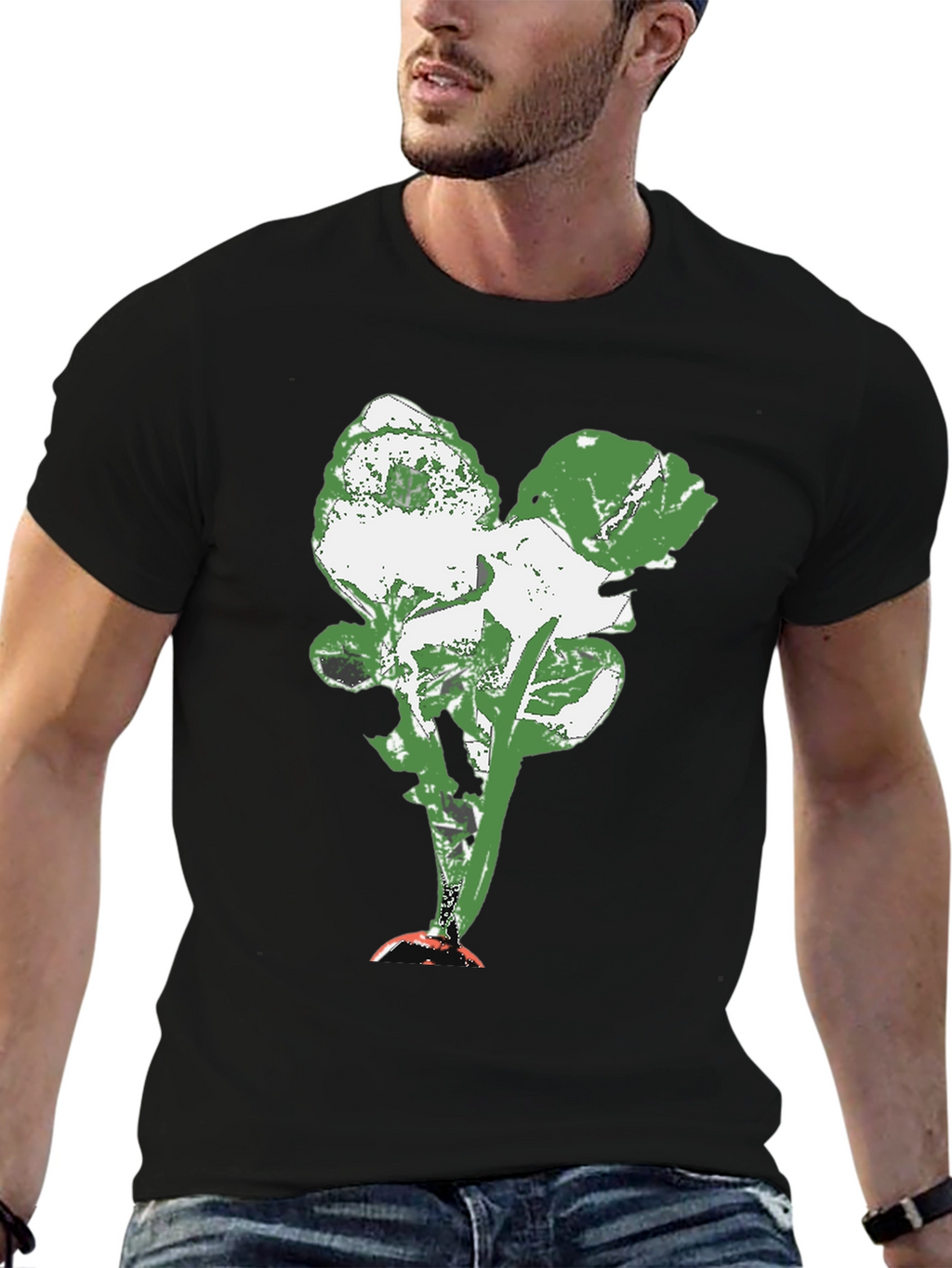 Abstract Floral Print Black Crew Neck T-Shirt