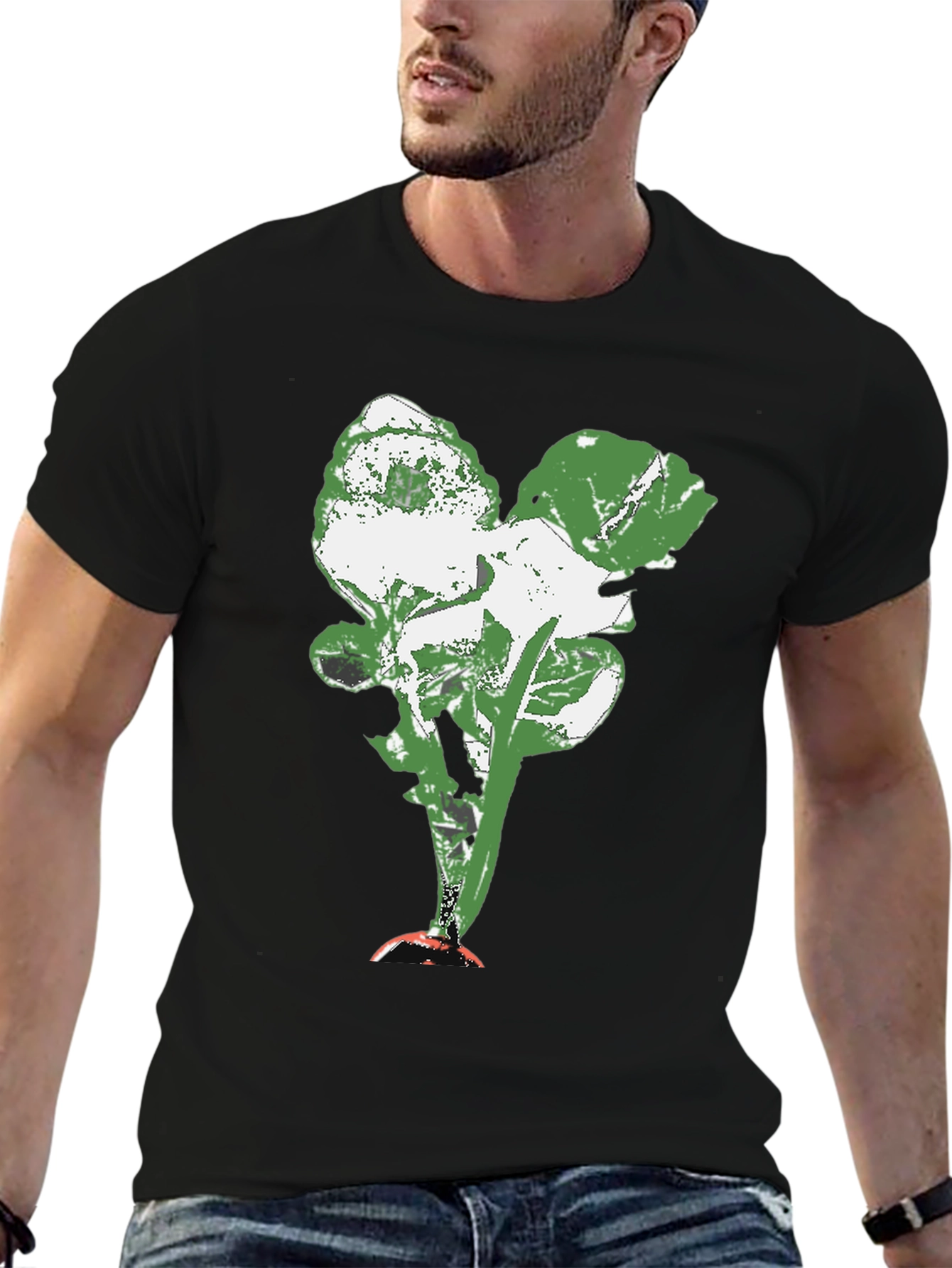 Abstract Floral Print Black Crew Neck T-Shirt