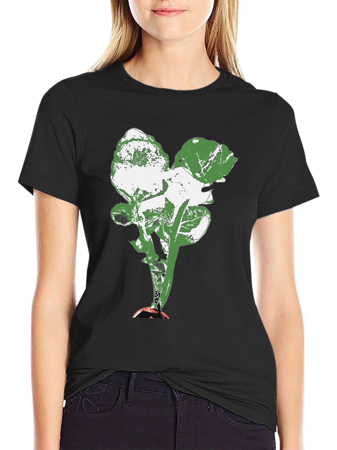 Abstract Floral Print Black Crew Neck T-Shirt
