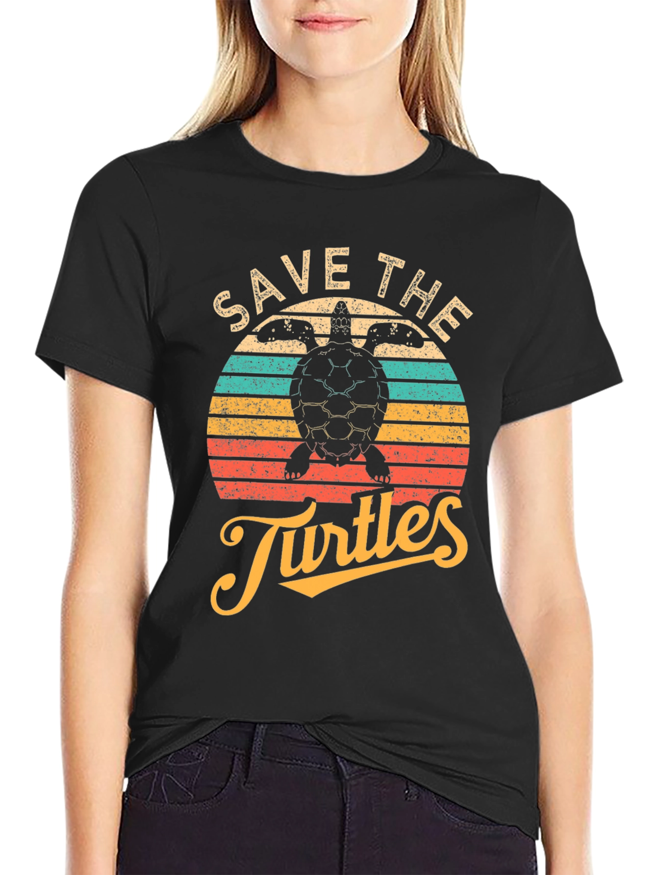 Save the Turtles Black Graphic T-Shirt