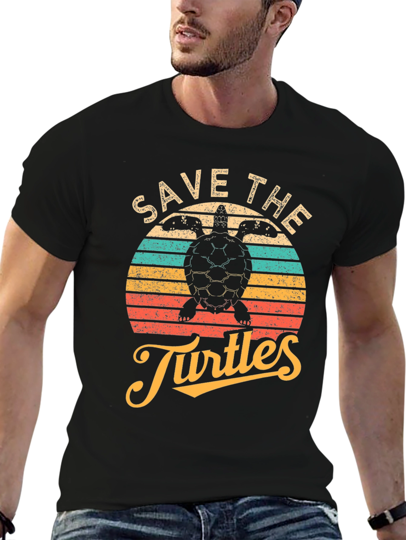 Save the Turtles Black Graphic T-Shirt