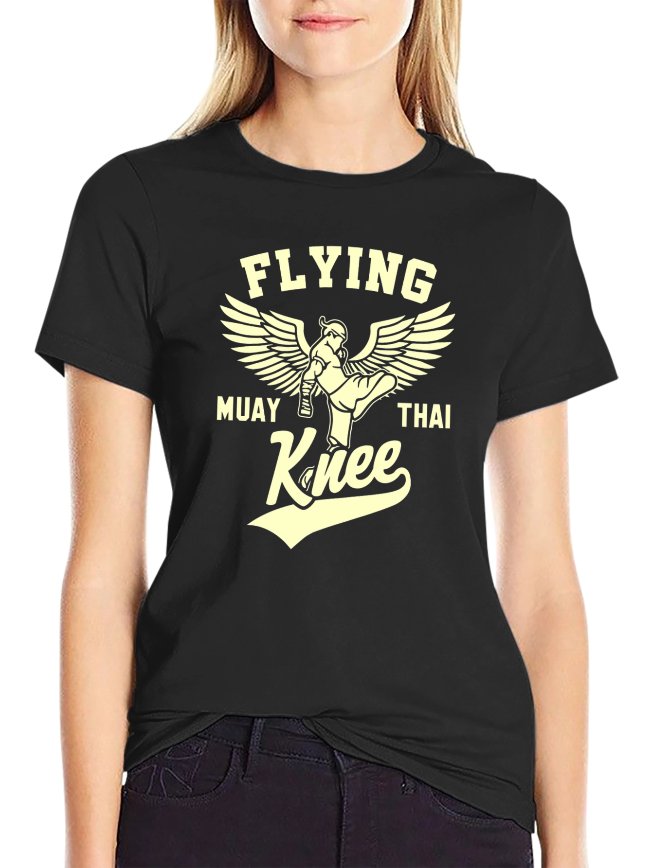 Flying Muay Thai Knee Graphic T-Shirt - Martial Arts Tee
