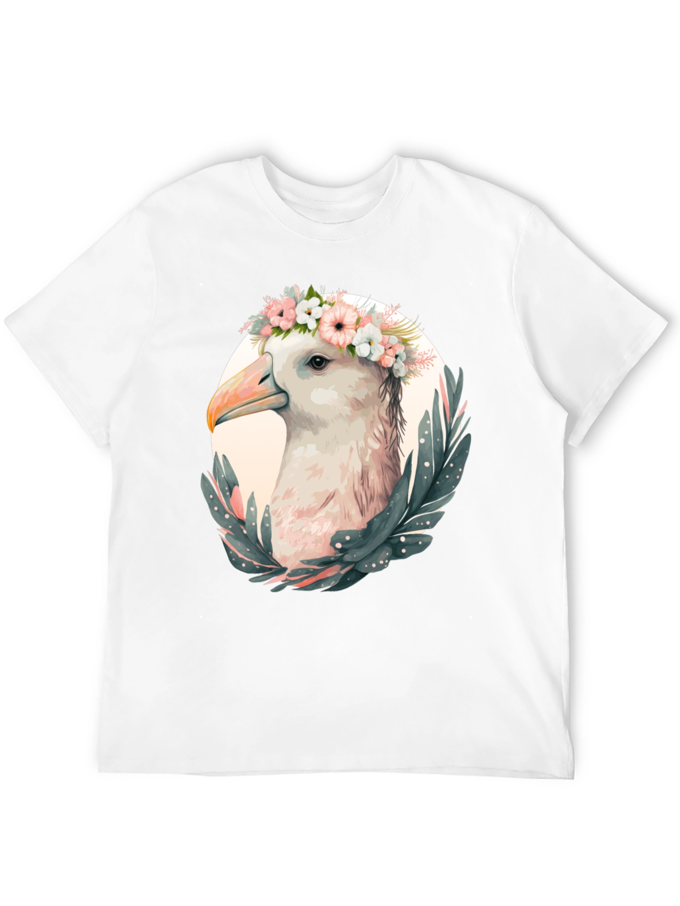 Seagull Floral Wreath Graphic Black T-Shirt