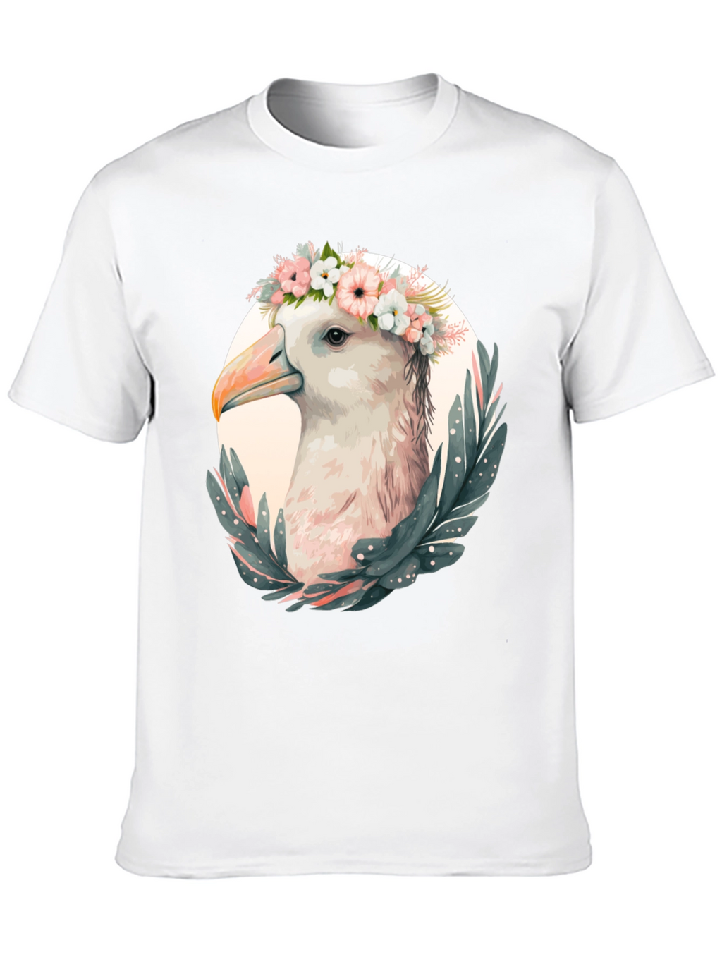 Seagull Floral Wreath Graphic Black T-Shirt