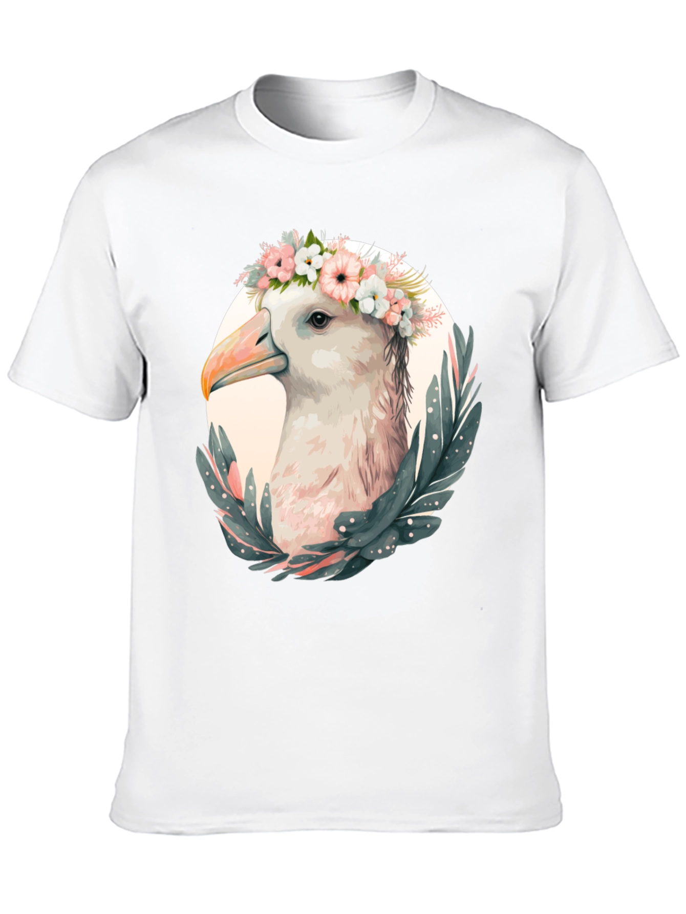 Seagull Floral Wreath Graphic Black T-Shirt