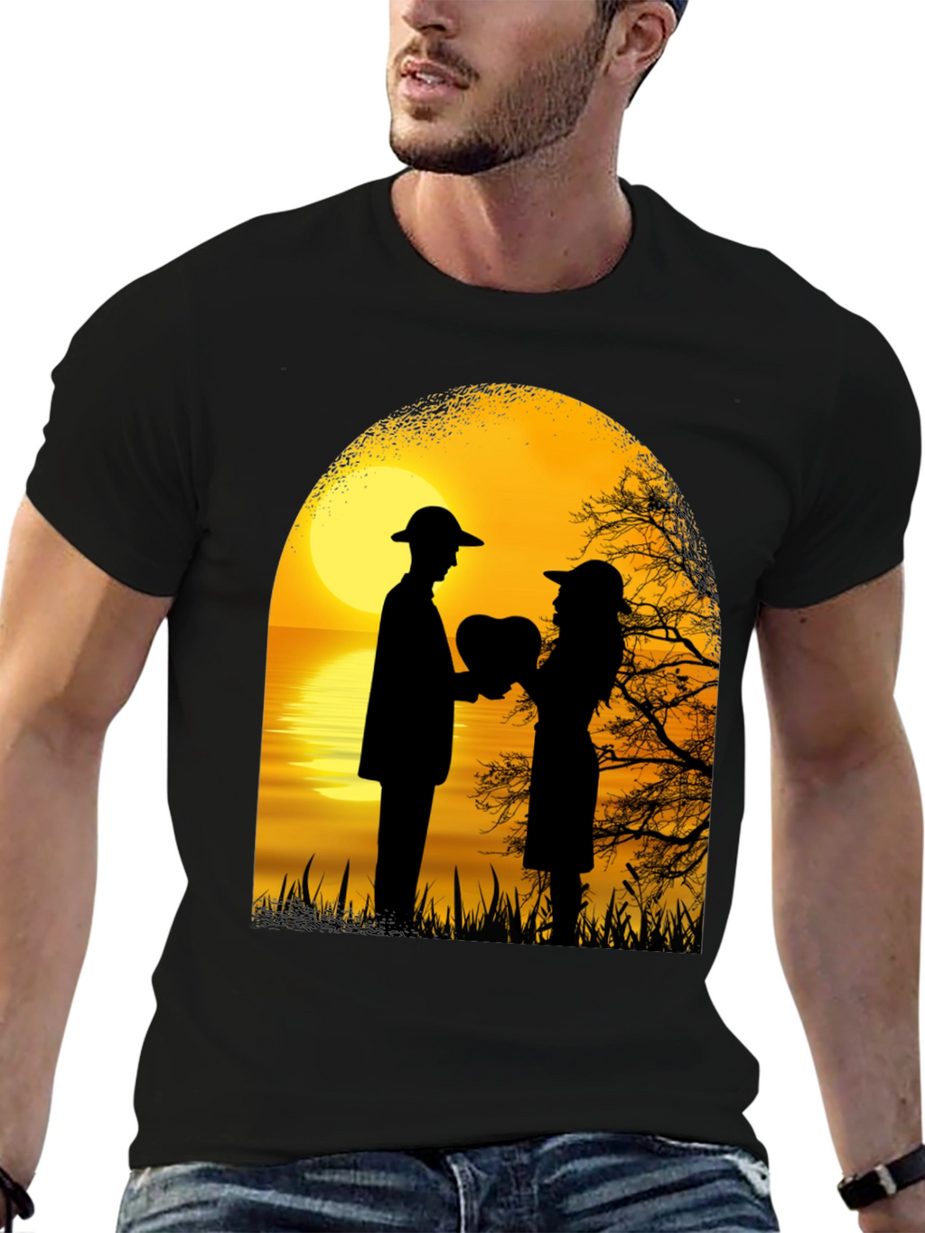 Romantic Sunset Lovers Heart T-Shirt