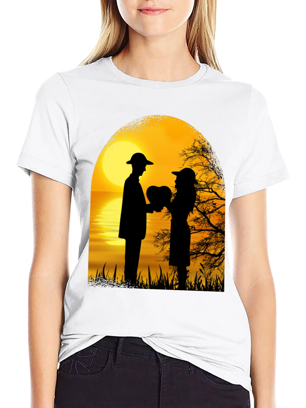 Romantic Sunset Lovers Heart T-Shirt