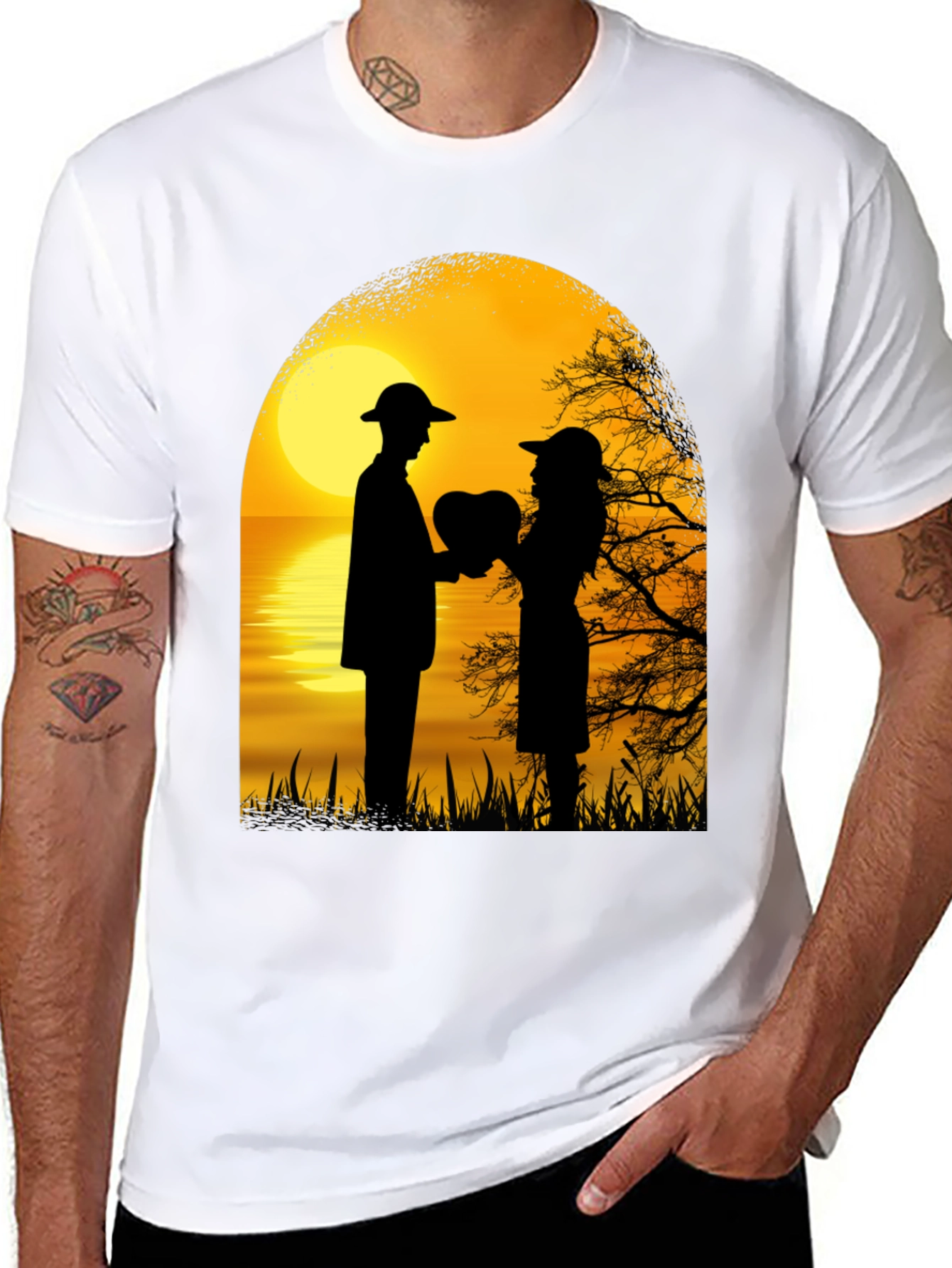 Romantic Sunset Lovers Heart T-Shirt