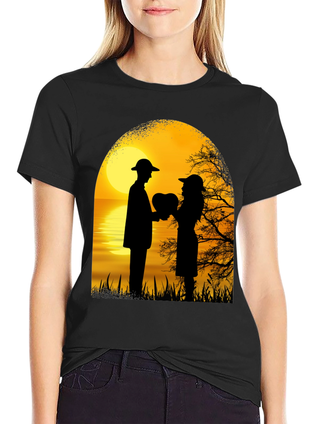 Romantic Sunset Lovers Heart T-Shirt