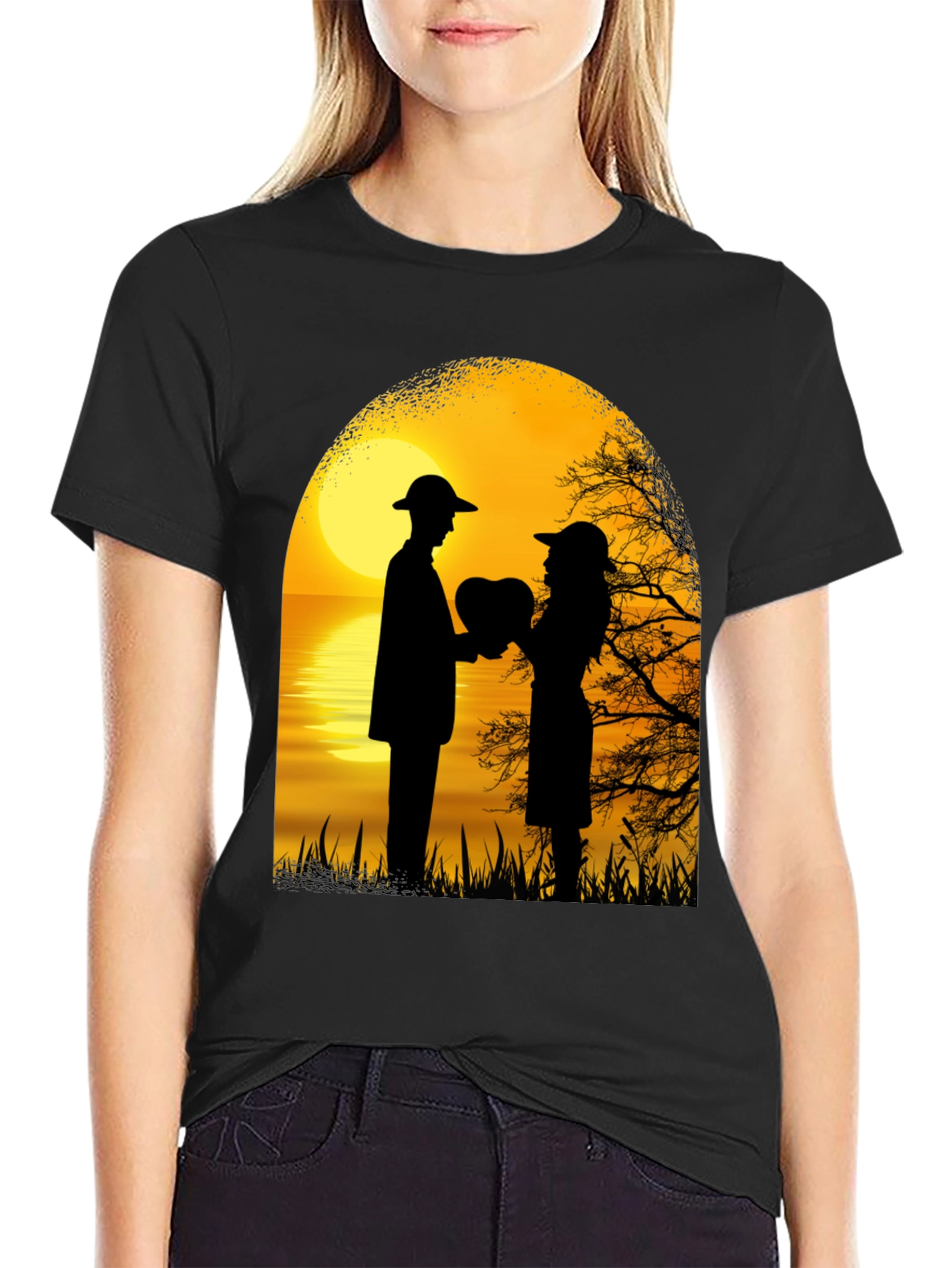 Romantic Sunset Lovers Heart T-Shirt