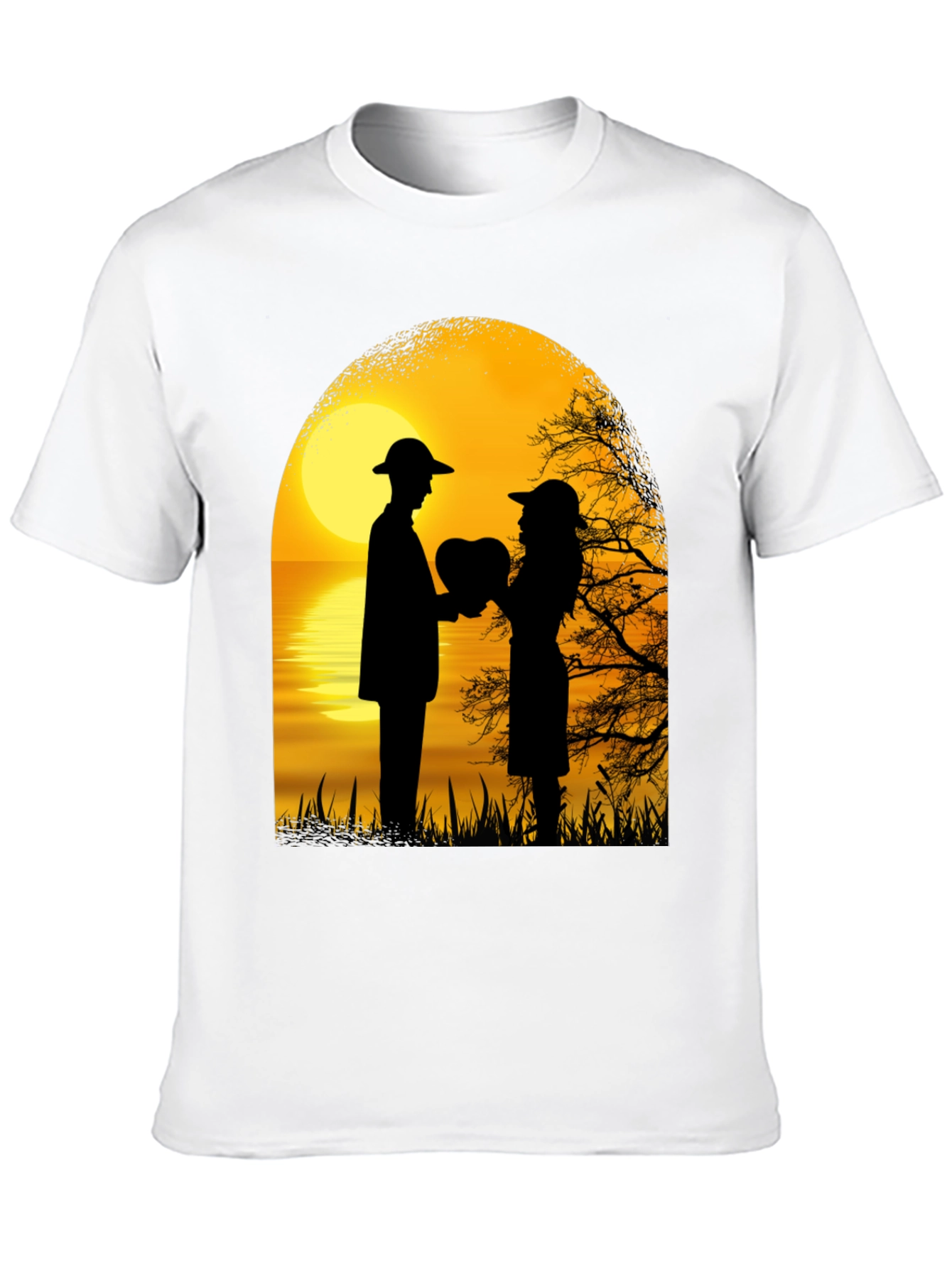 Romantic Sunset Lovers Heart T-Shirt