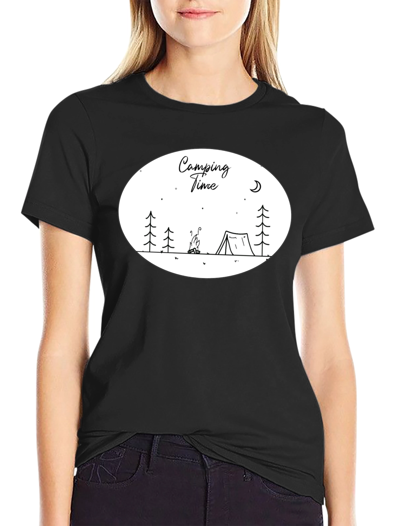 Camping Time Graphic Tee - Black Cotton Shirt