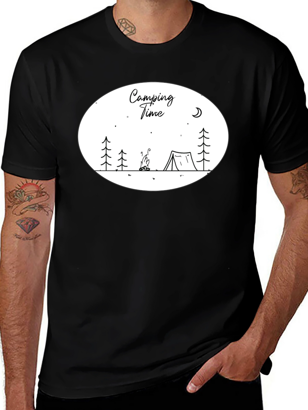 Camping Time Graphic Tee - Black Cotton Shirt