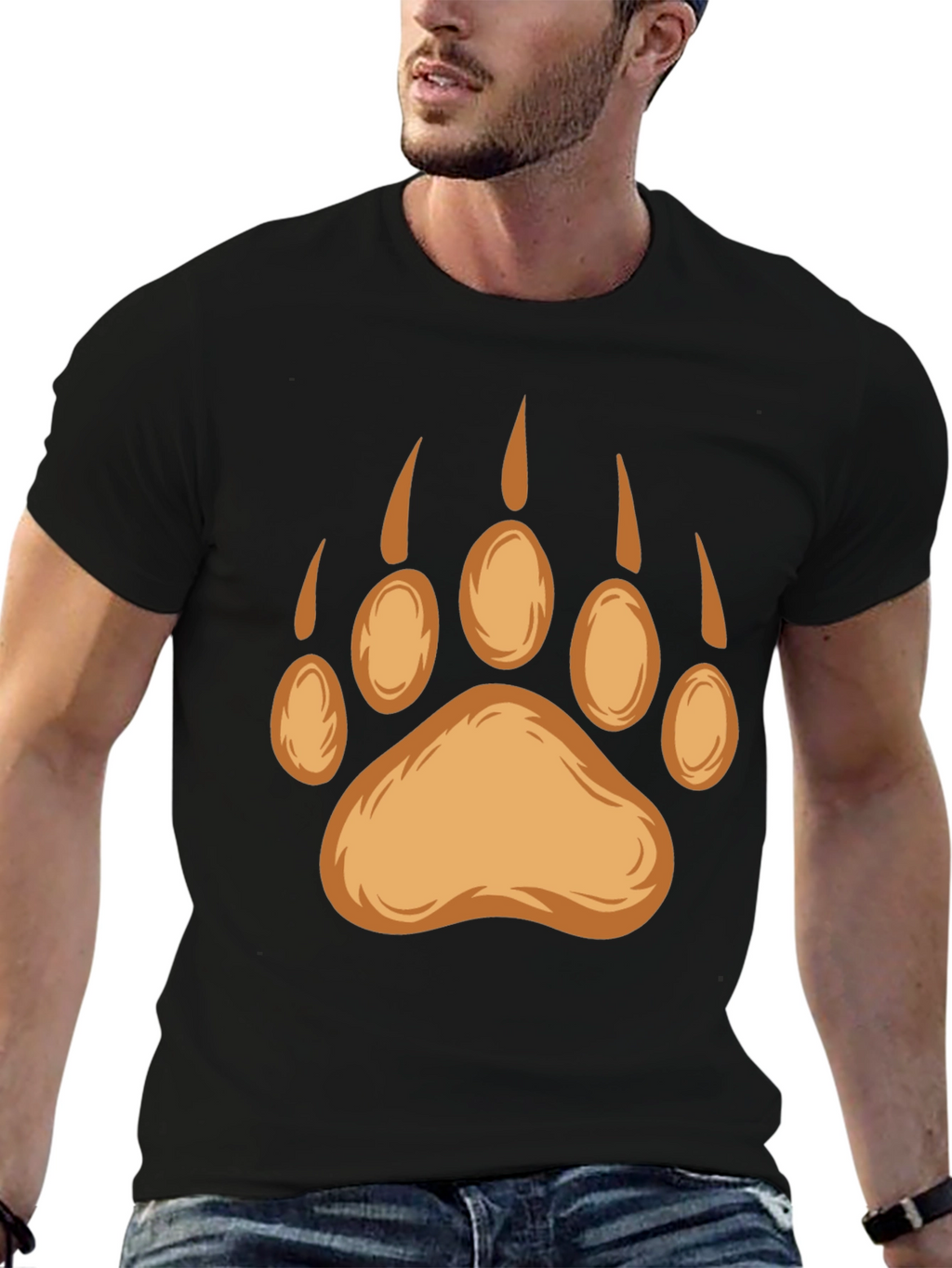 Bear Paw Print Graphic Tee - Black